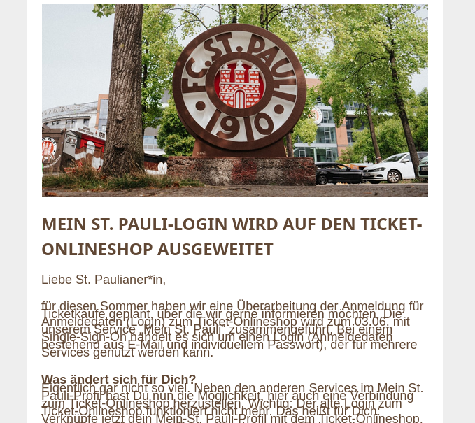 Screenshot eines Newsletters, wo der Text so end aneinander hängt, dass man diesen kaum richtig lesen kann